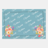 Feuille De Papier Cadeau Frame with Roses, Wedding style on retro blue (Devant 2)