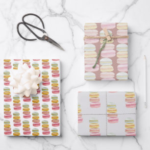 Feuille De Papier Cadeau Français Macarons aquarelle peinte à la main