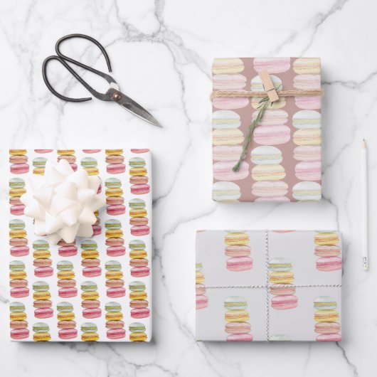 Feuille De Papier Cadeau Français Macarons aquarelle peinte à la main (Recto)