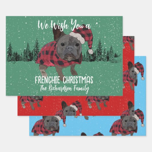 Feuille De Papier Cadeau French Bulldog Noël Chien personnalisé Frenchie (Lot)