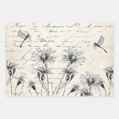 Feuille De Papier Cadeau French Script Wildflower Dragonfly Decoupage Craft (Devant 2)