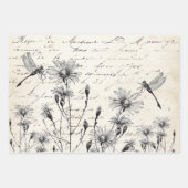 Feuille De Papier Cadeau French Script Wildflower Dragonfly Decoupage Craft (Devant)