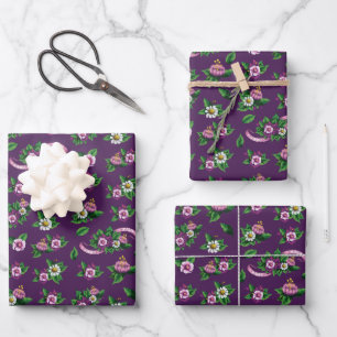 Feuille De Papier Cadeau Frida Kahlo Motif de bouquet floral violet