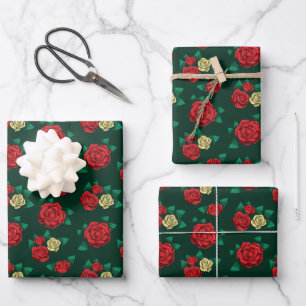 Feuille De Papier Cadeau Frida Kahlo Motif de rose rouge et or
