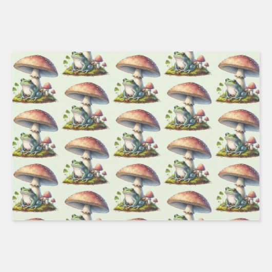Feuille De Papier Cadeau Frog Under a Mushroom Cute Nature Pattern (Devant 3)