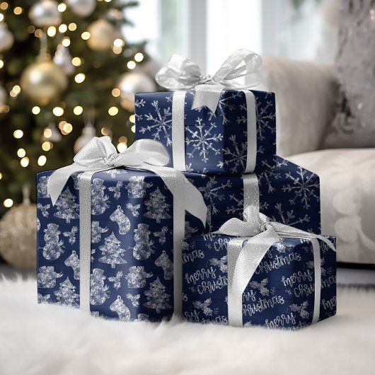 Feuille De Papier Cadeau Frost de Noël en bois bleu rustique