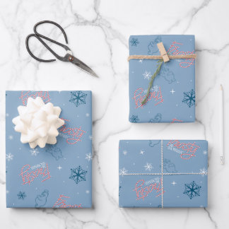 Feuille De Papier Cadeau Frosty Snowman Blue Snowflake Motif