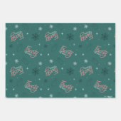 Feuille De Papier Cadeau Frosty Snowman Green Snowflake Motif (Devant)