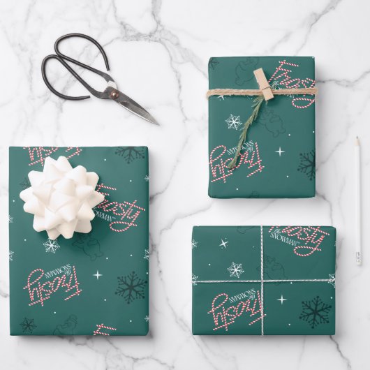 Feuille De Papier Cadeau Frosty Snowman Green Snowflake Motif (Recto)