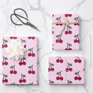 Feuille De Papier Cadeau Fruit cerise Motif en rose et rouge
