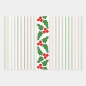 Feuille De Papier Cadeau Fruit et rouge, rayures vertes Noël (Devant)