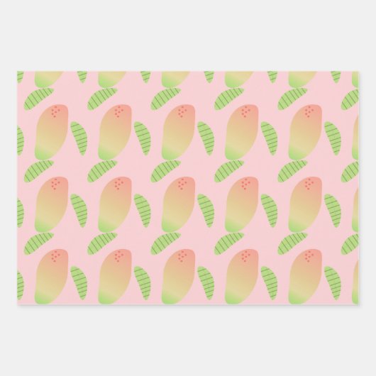 Feuille De Papier Cadeau Fruit Mango Tropical Vert Orange (Devant)
