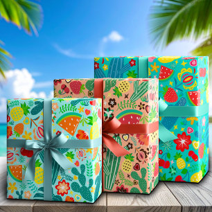 Feuille De Papier Cadeau Fruits & Cactus Festival Côté Mer Vibes Ensoleillé