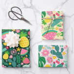 Feuille De Papier Cadeau Fruits & Cactus Festival Tropical<br><div class="desc">Joli design de style tropical avec ananas,  pastèque,  fraise,  cerise,  cactus,  fleurs tropicales et feuilles.</div>