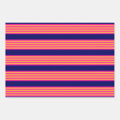 Feuille De Papier Cadeau Fuchsia et rayures jaunes avec bleu marine (Devant)