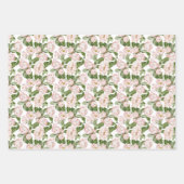 Feuille De Papier Cadeau Fuchsia Vert Floral Anniversaire Mariage (Devant)