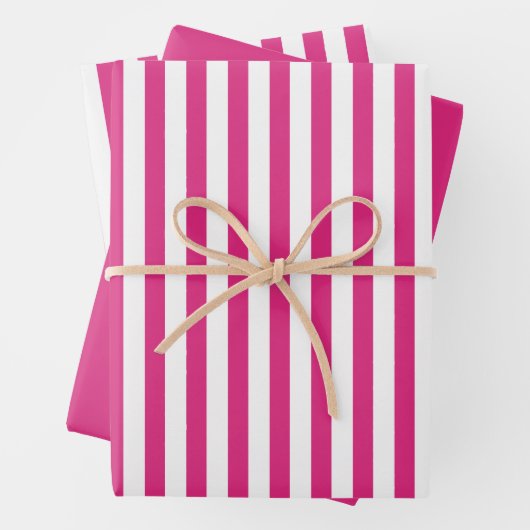 Feuille De Papier Cadeau Fuchsia White Stripes Motif géométrique (En situation)