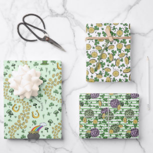 Feuille De Papier Cadeau Fun Artsy Irlandais Shamrock Rainbow Leprechaun Gr