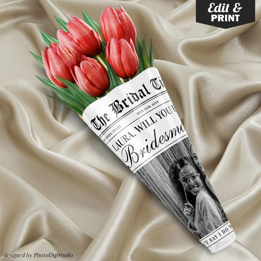 Feuille De Papier Cadeau Fun Bridesmaid Proposition Newspaper Flower Bouque