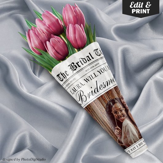 Feuille De Papier Cadeau Fun Bridesmaid Proposition Newspaper Flower Bouque