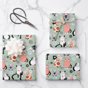 Feuille De Papier Cadeau Fun Cartoon Cats