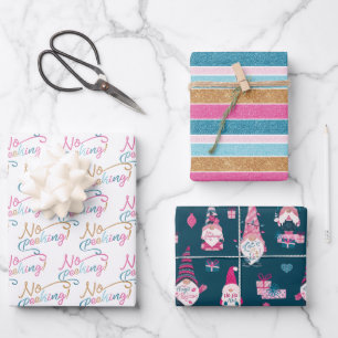 Feuille De Papier Cadeau Fun Colourful Stripe, Gnome et Kisses Christmas