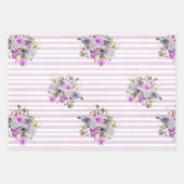 Feuille De Papier Cadeau Fun Fun Fun Girly rose bleu violet rayure florale  (Devant 2)