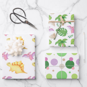 Feuille De Papier Cadeau Fun Girl Party Dinosaur Dots lignes mignonnes enfa