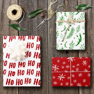 Feuille De Papier Cadeau Fun Ho Ho Ho Texte Rouge Fête Motif Noël