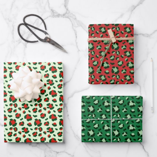 Feuille De Papier Cadeau Fun Noël Empreinte de léopard Trio Mix (Recto)