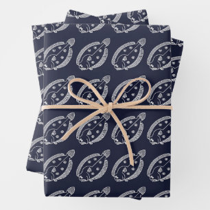 Feuille De Papier Cadeau Fun poisson de fond blanc sur le bleu profond