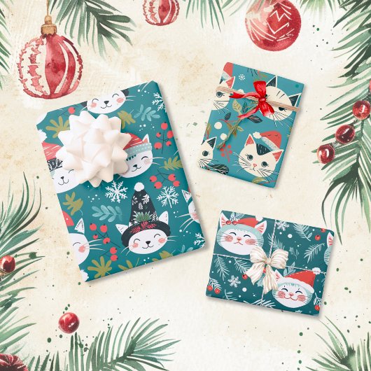 Feuille De Papier Cadeau Fun Retro Christmas Cats