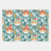 Feuille De Papier Cadeau Fun Retro Orange Chats Noël (Devant)