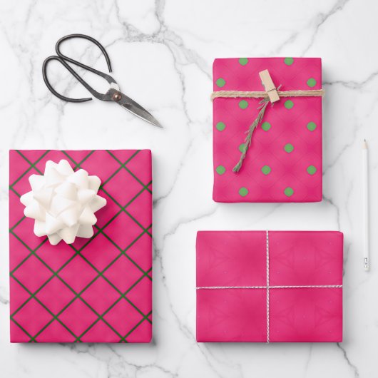 Feuille De Papier Cadeau Fun Rose & Vert Design moderne (Recto)