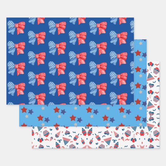Feuille De Papier Cadeau Fun Rouge Blanc et Bleu Conçu (Lot)
