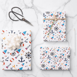 Feuille De Papier Cadeau Fun Ship Ahoy Voile Phare Nautique