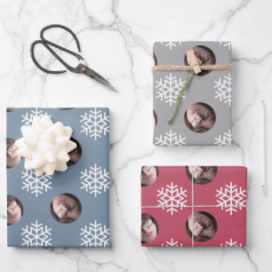 Feuille De Papier Cadeau Fun Snowflake Blue Red Grey Visage de Noël