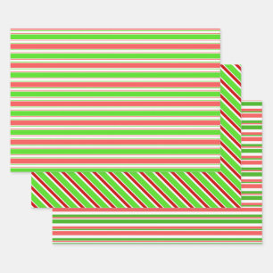 Feuille De Papier Cadeau Fun Vert, Blanc, Rouge Lignes inspirées Noël