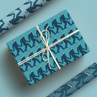 Feuille De Papier Cadeau Fun & Whimssical Bigfoot Santa Hat Bleu Noël