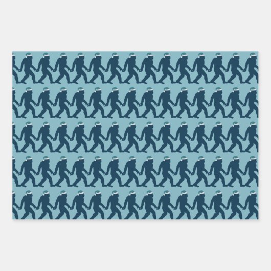 Feuille De Papier Cadeau Fun & Whimssical Bigfoot Santa Hat Bleu Noël (Devant 3)