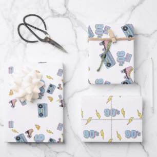 Feuille De Papier Cadeau Funky 90's Theme Anniversaire jeu de cadeaux de 3