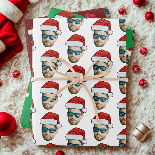 Feuille De Papier Cadeau Funky Custom Face Photo Père Noël Casquette Noël