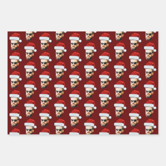 Feuille De Papier Cadeau Funky Custom Face Photo Santa Hat Noël (Devant 3)