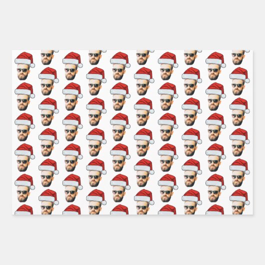 Feuille De Papier Cadeau Funky Custom Face Photo Santa Hat Noël (Devant)