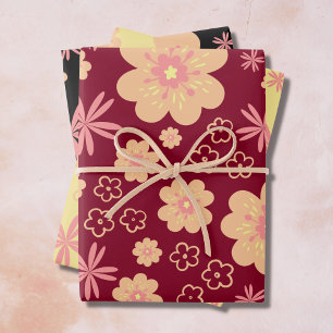 Feuille De Papier Cadeau Funky Floral Retro Motif