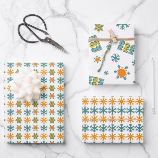 Feuille De Papier Cadeau Funky Retro Nordic Turquoise Orange Snowflake Ho H (Recto)