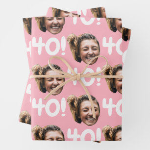 Feuille De Papier Cadeau Funky Rose Personnalisé Visage Photo Anniversaire