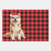 Feuille De Papier Cadeau Funny Akita Christmas Dog Buffalo Plaid (Devant 3)