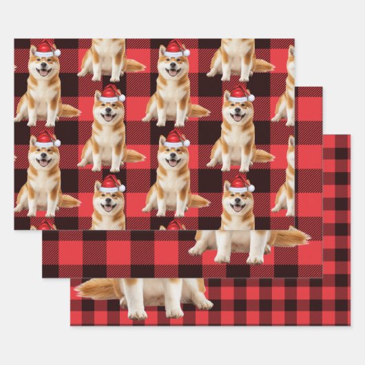 Feuille De Papier Cadeau Funny Akita Christmas Dog Buffalo Plaid (Lot)
