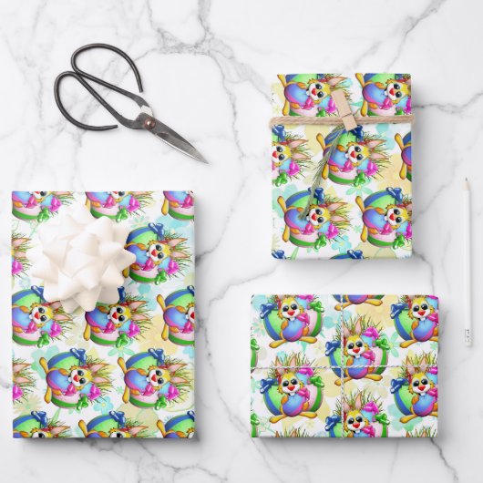 Feuille De Papier Cadeau Funny Bunny biting an Easter Egg (Recto)